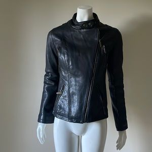 Michael Kors black leather moto jacket size small